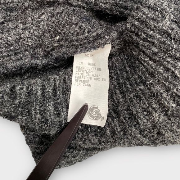 Woolrich Sweater Mens Large Wool Gray Made in USA Shawl Ribbed Nordic Fisherman - Picture 9 of 9